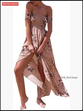 Polyester Off Shoulder Floral Print Maxi Dress Boho Beach Party